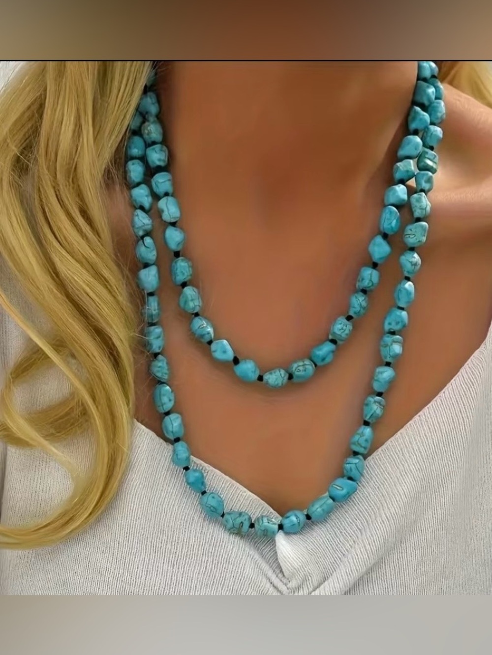 Turquoise Nugget Bead Necklace-Bohemian Style Wear as a Single Strand or Layered